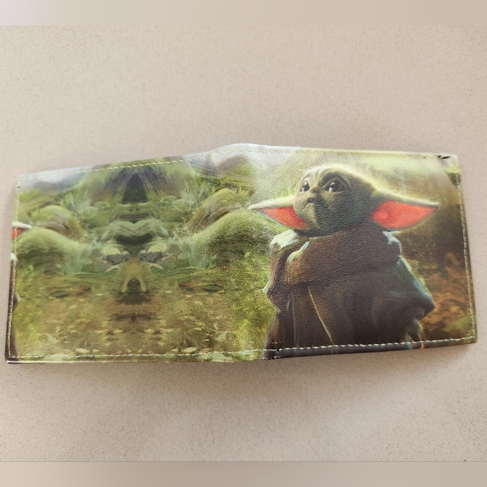The Mandalorian Baby Yoda Scene Vegan Leather Bi-Fold Wallet **NEW
